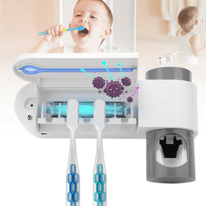 Automatic Toothpaste Squeezers Dispenser and Sterilizer | 3 in 1 UV Light Ultraviolet Toothbrush Sterilizer Toothbrush Holder Automatic Toothpaste Squeezers Dispenser Oral Care US/EU/UK