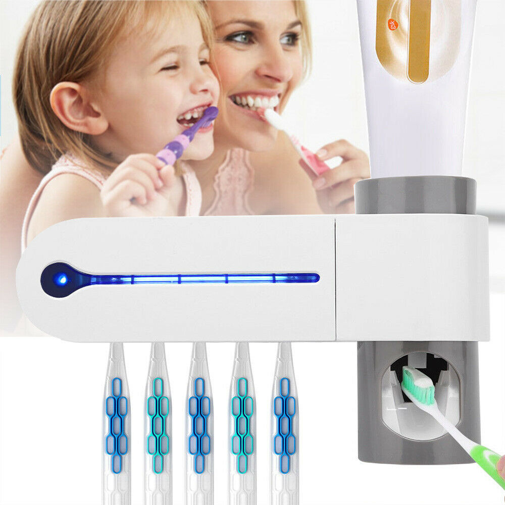 Automatic Toothpaste Squeezers Dispenser and Sterilizer | 3 in 1 UV Light Ultraviolet Toothbrush Sterilizer Toothbrush Holder Automatic Toothpaste Squeezers Dispenser Oral Care US/EU/UK